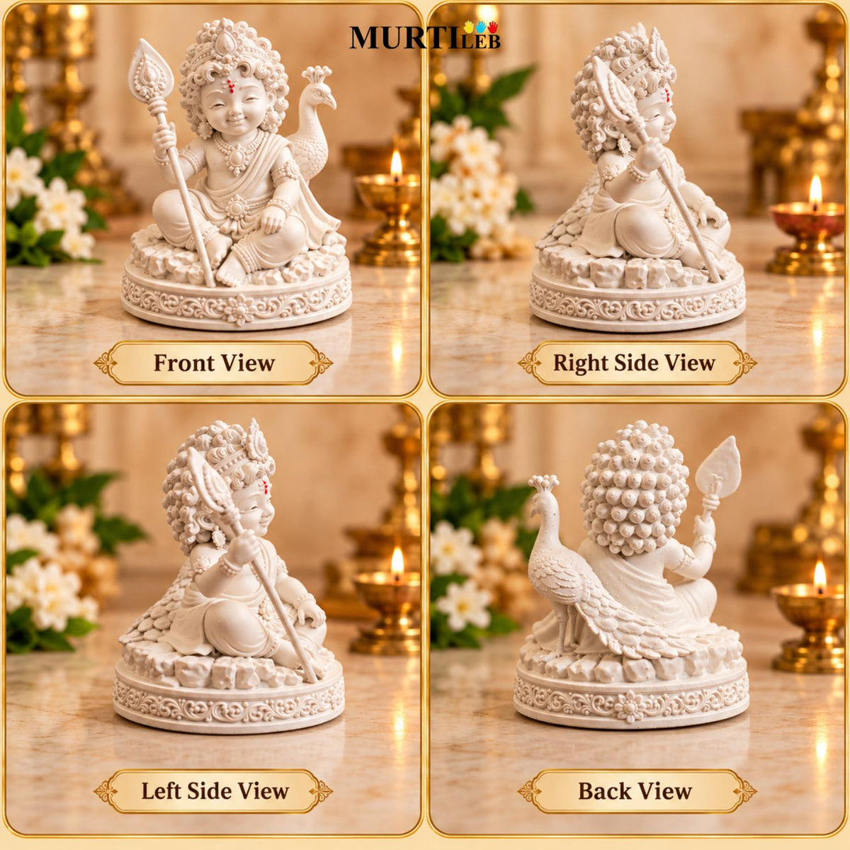 Lord Bala Murugan White Idol 3.5 Inch | Premium UV Resin Kartikey Statue