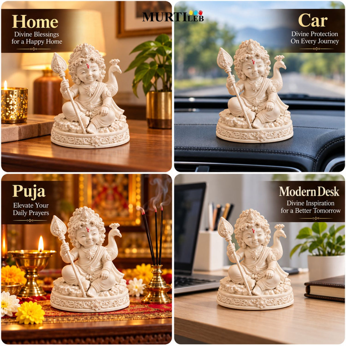 Lord Bala Murugan White Idol 3.5 Inch | Premium UV Resin Kartikey Statue
