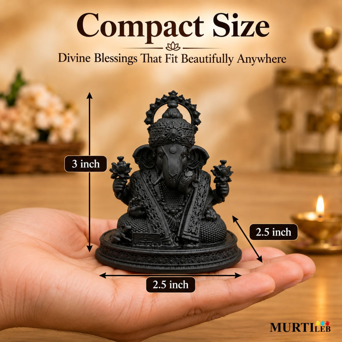 Lord Ganesha Black Idol 3 Inch | Ganpati Bappa Murti