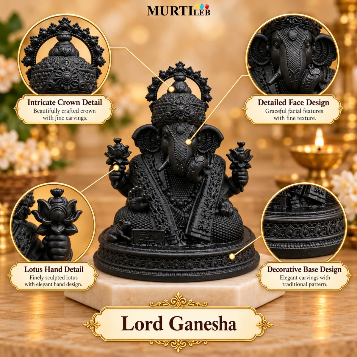 Lord Ganesha Black Idol 3 Inch | Ganpati Bappa Murti