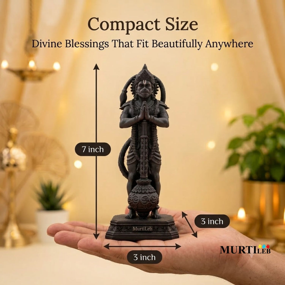 Lord Hanuman Idol 7 Inch Black | Detailed Bajrangbali Statue for Home Mandir, Pooja Room, Office, Car Dashboard & Gifting