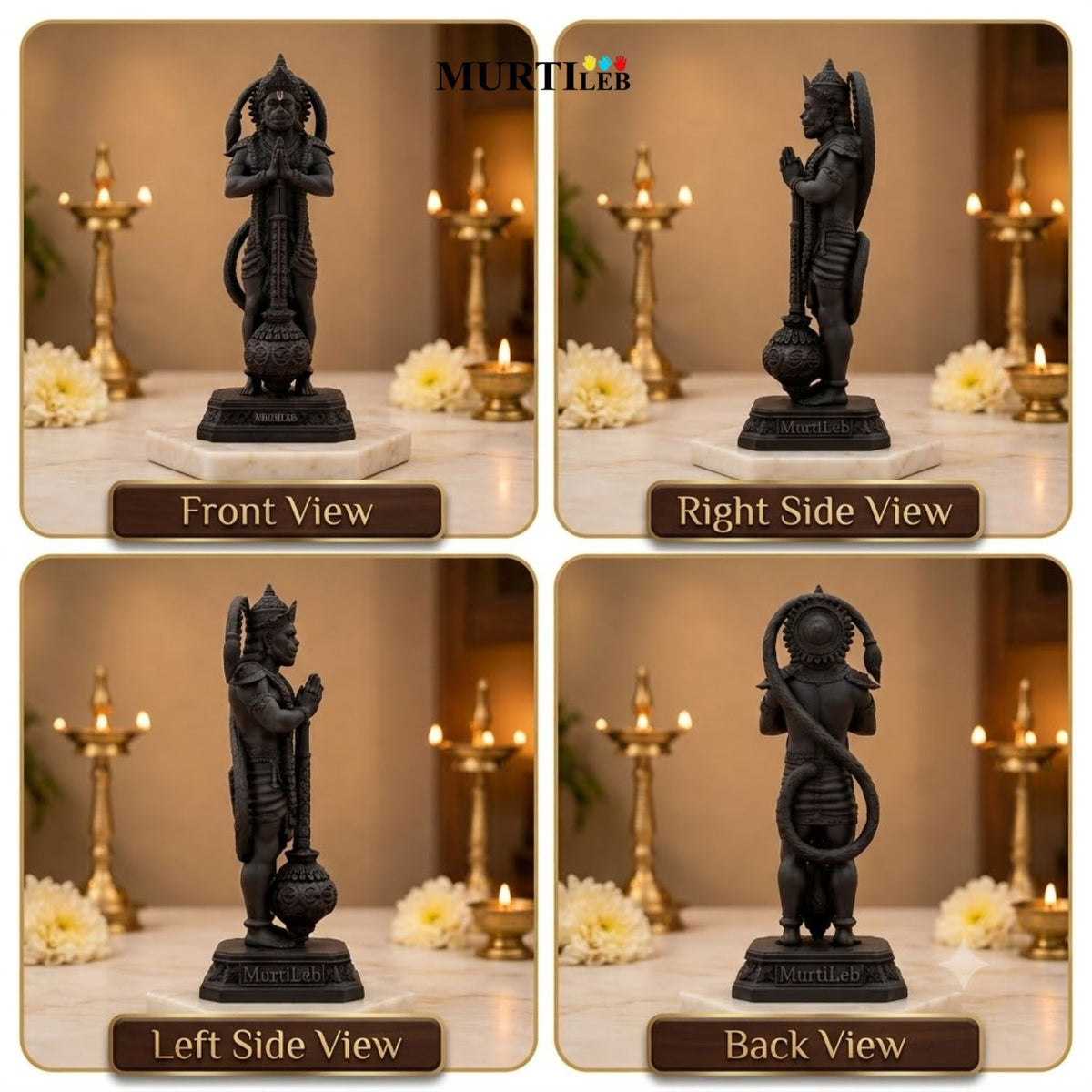 Lord Hanuman Idol 7 Inch Black | Detailed Bajrangbali Statue for Home Mandir, Pooja Room, Office, Car Dashboard & Gifting