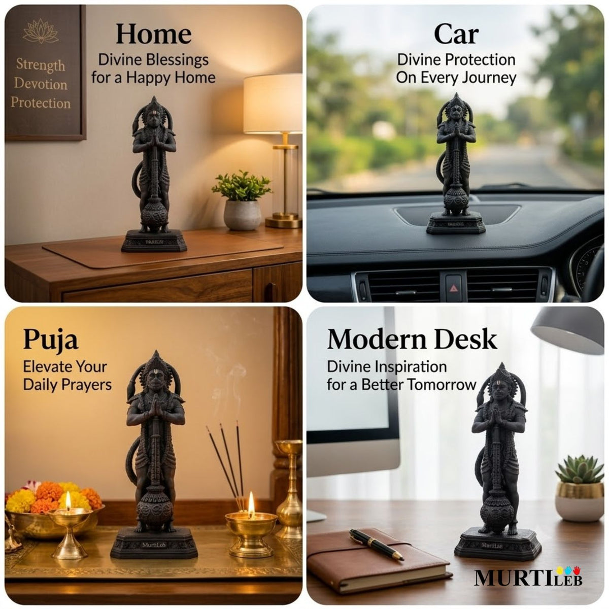 Lord Hanuman Idol 7 Inch Black | Detailed Bajrangbali Statue for Home Mandir, Pooja Room, Office, Car Dashboard & Gifting