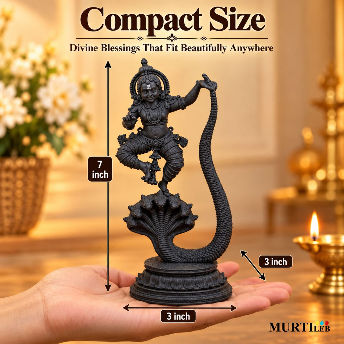 Lord Krishna on Kaliya 7 Inch Black | Kaliya Mardan Krishna Idol