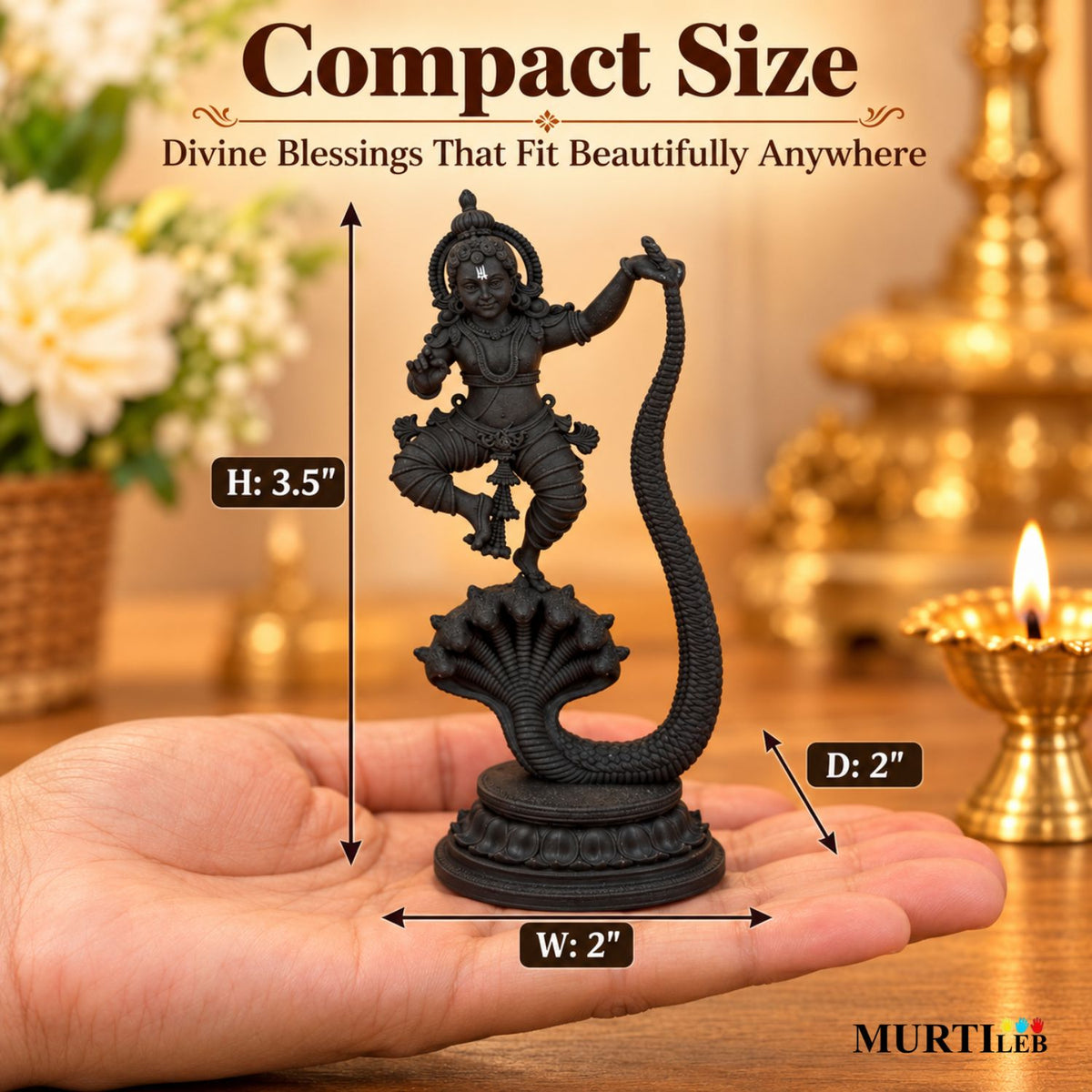 Lord Krishna on Kaliya 4" Idol, 3D Printed Premium Idol