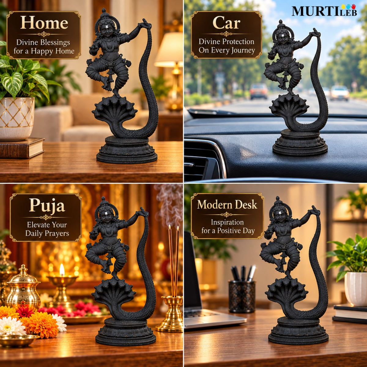 Lord Krishna on Kaliya 4" Idol, 3D Printed Premium Idol