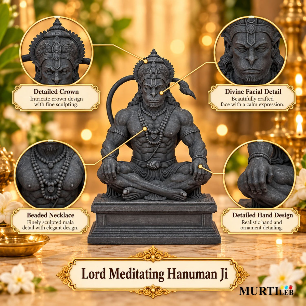 Lord Meditating Hanuman Ji 3.5" Idol
