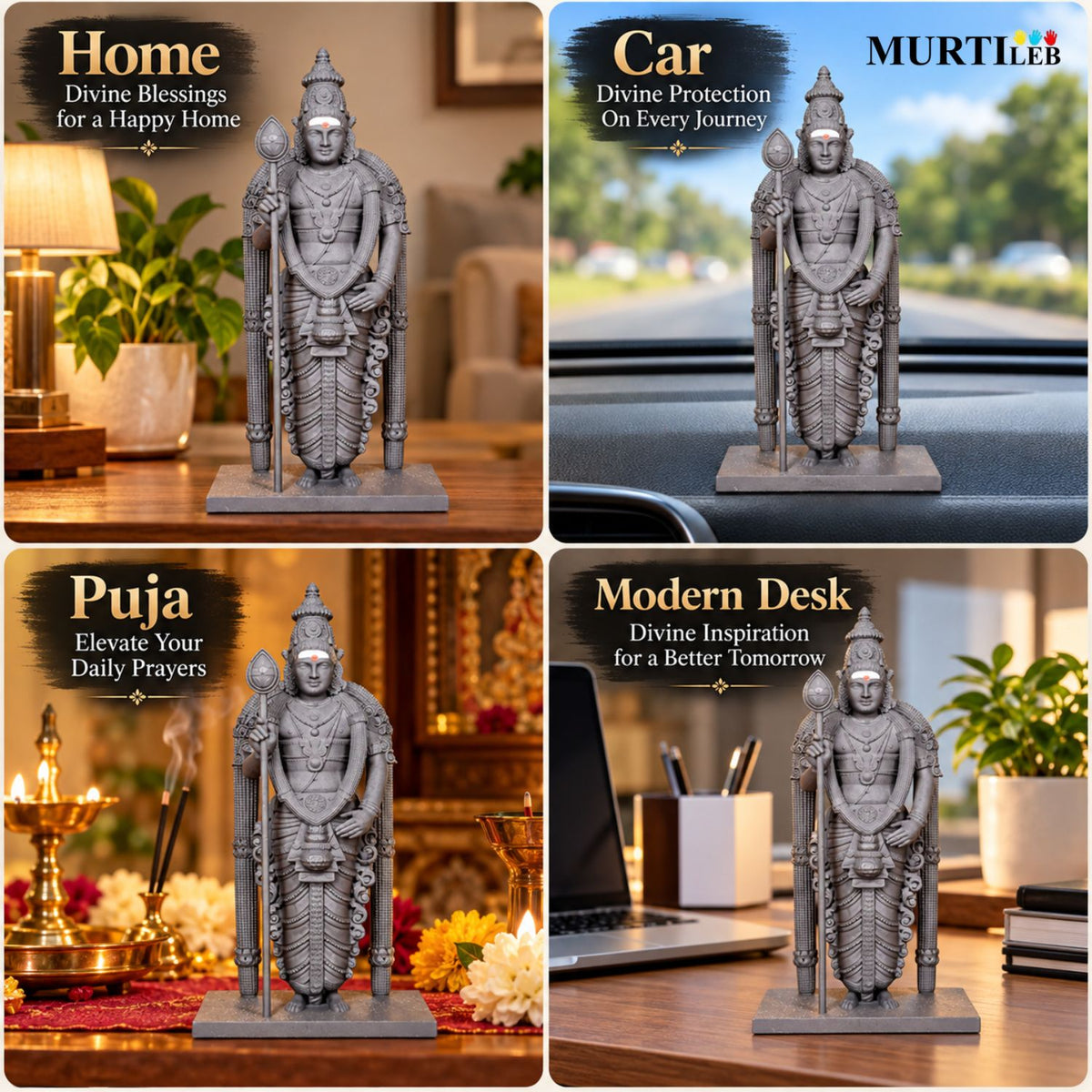 Lord Murugan Black Idol 7 Inch | Premium Black Finish UV Resin Murugan Swamy Statue