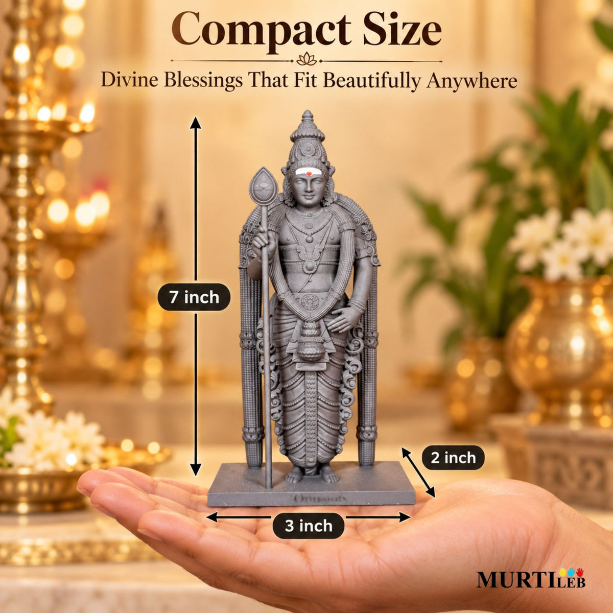Lord Murugan Black Idol 7 Inch | Premium Black Finish UV Resin Murugan Swamy Statue