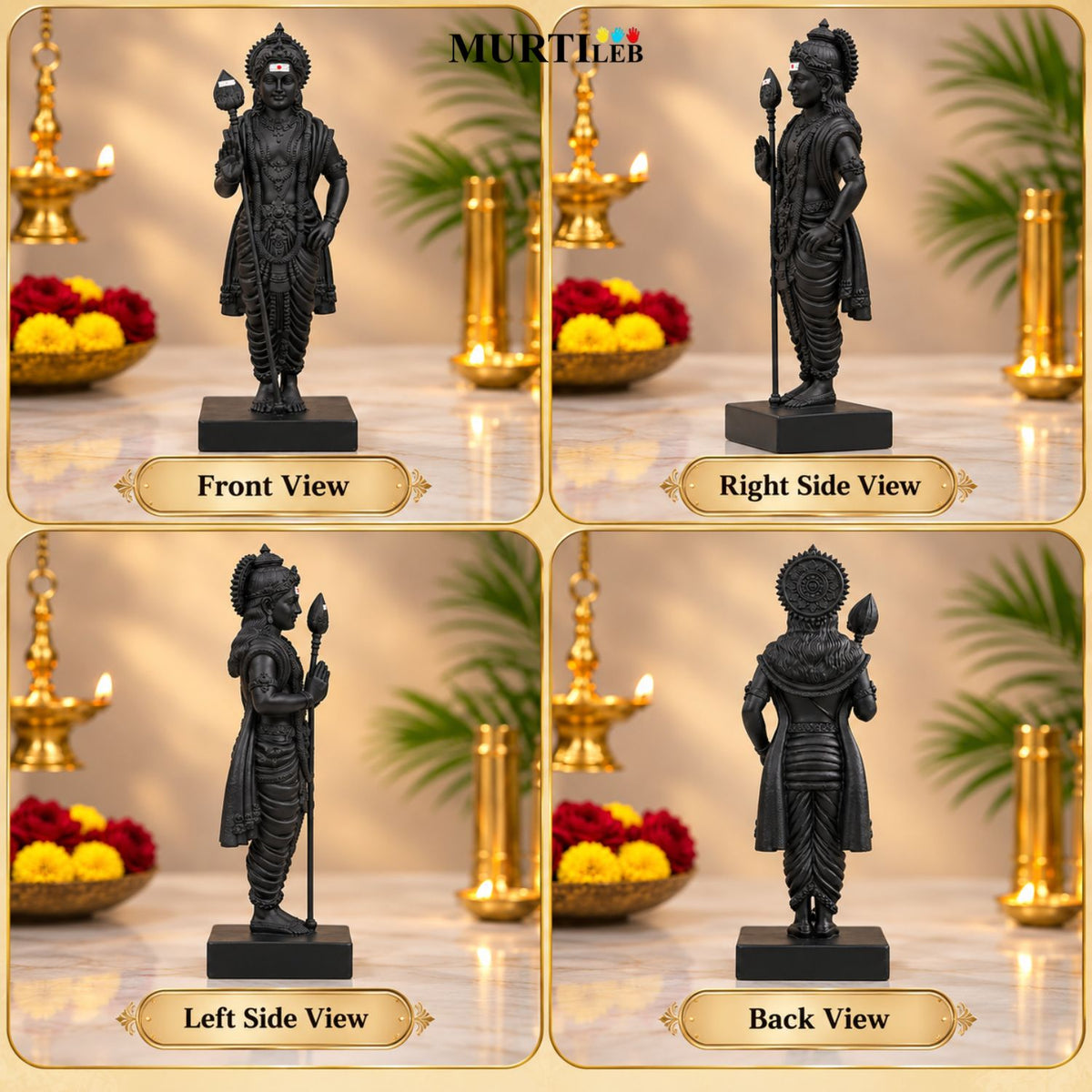 Lord Murugan Swamy 4 Inch Black | Premium UV Resin Murugan Statue | Divine Subramanya Murti for Home Mandir, Pooja Room, Office, Car Dashboard & Gifting