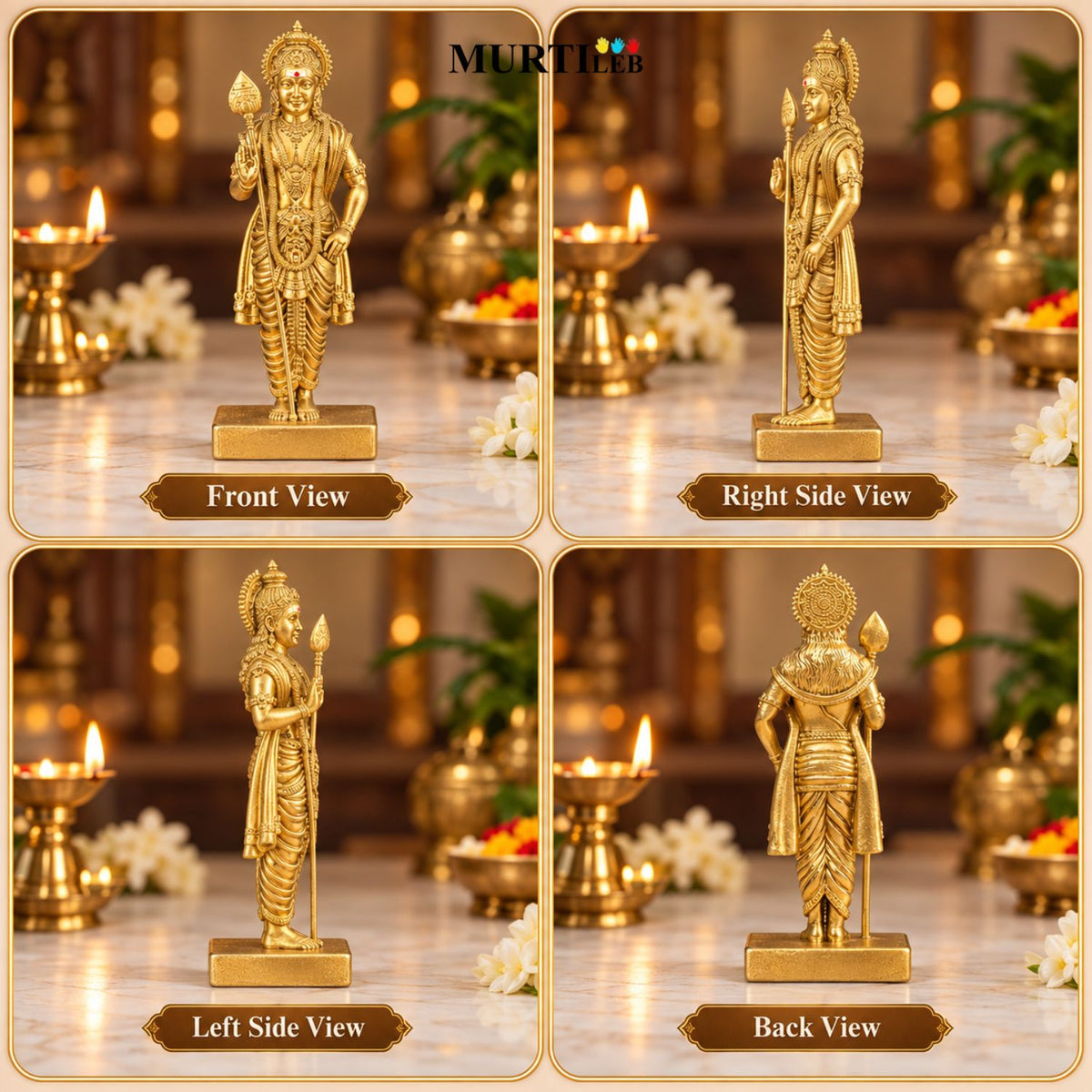 Lord Murugan Swamy Gold 7 Inch | Kartikeya Swamy Idol