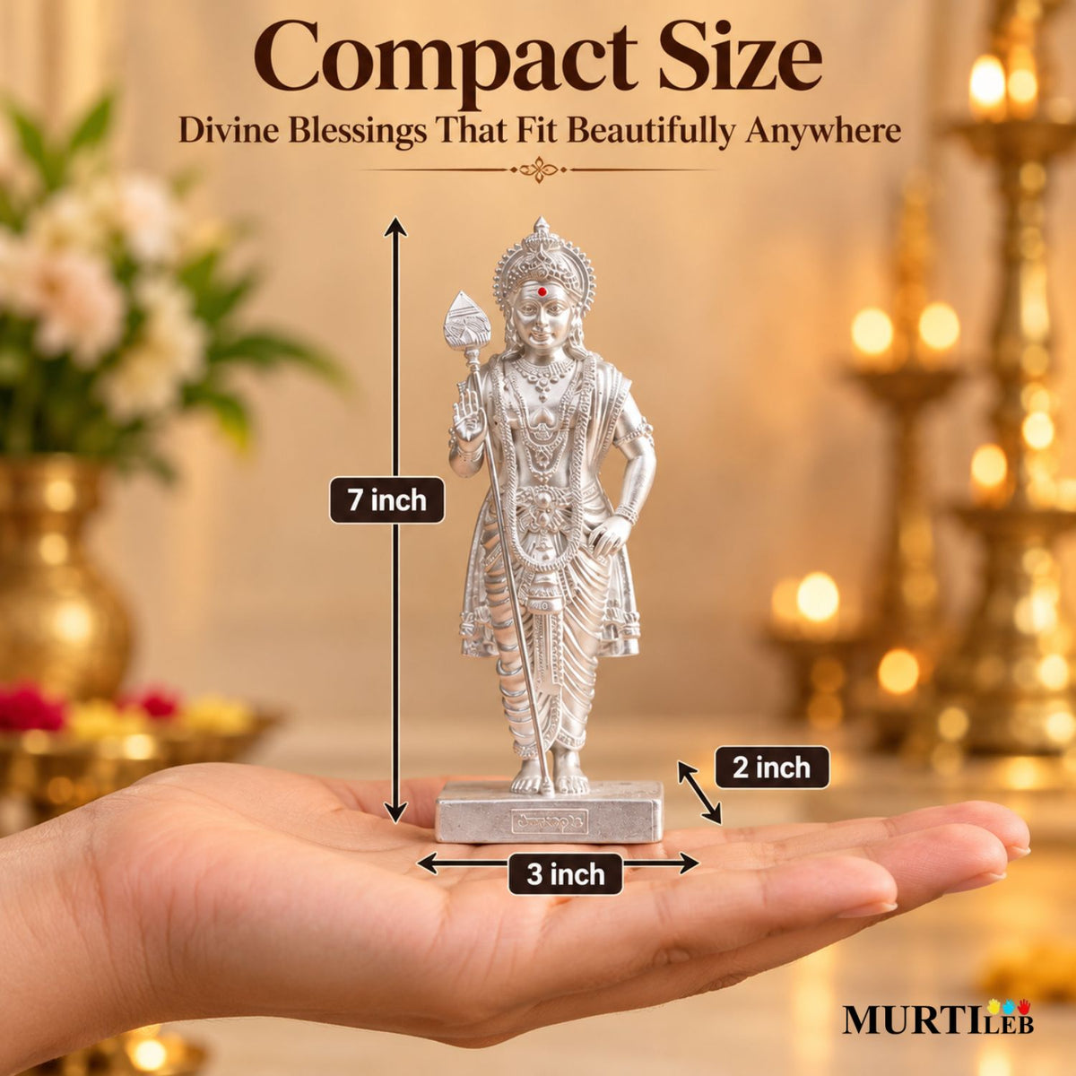 Lord Murugan Swamy Silver 7 Inch | Kartikeya Swamy Idol