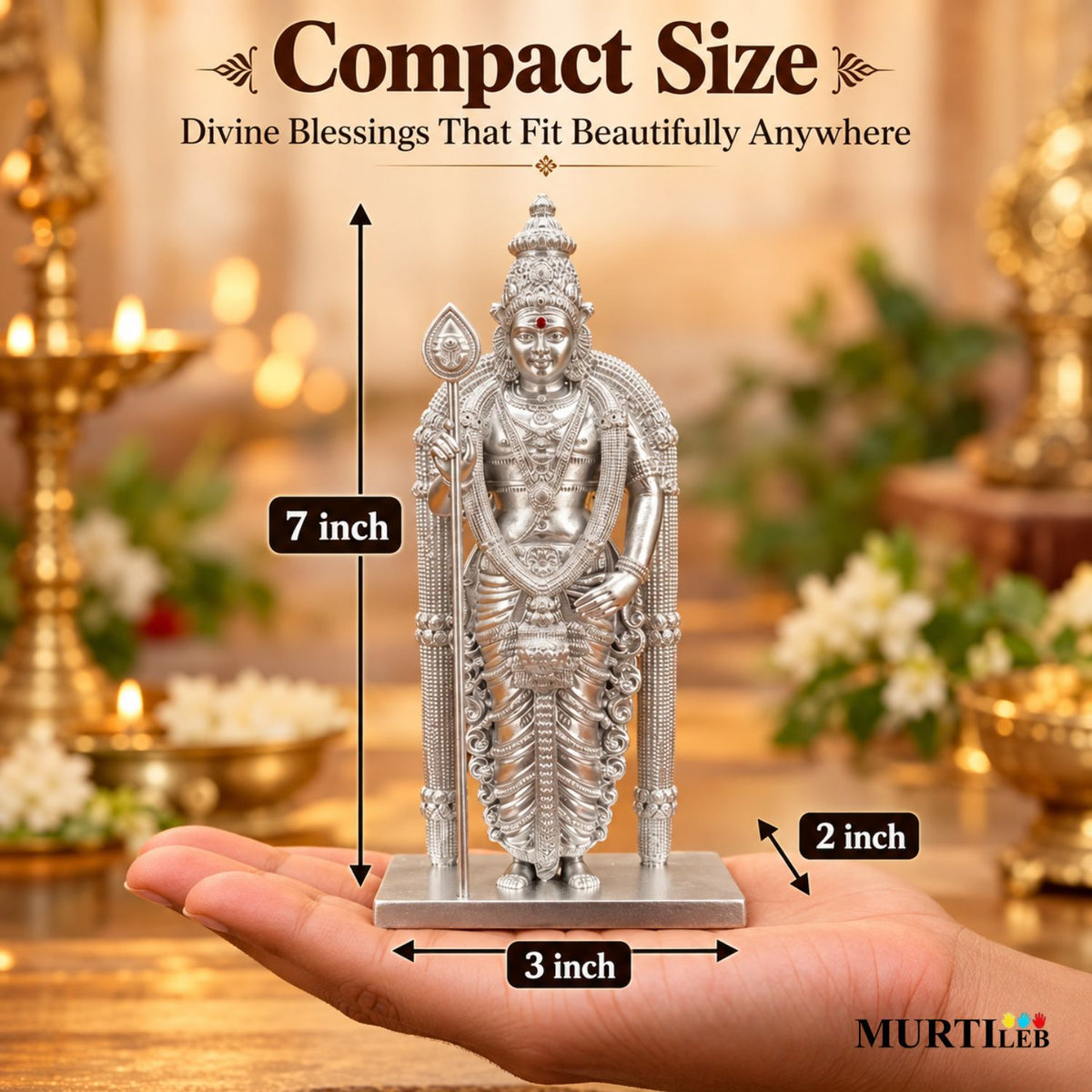 Divine Murugan Silver Idol 7 Inch | Kartikeya Murti