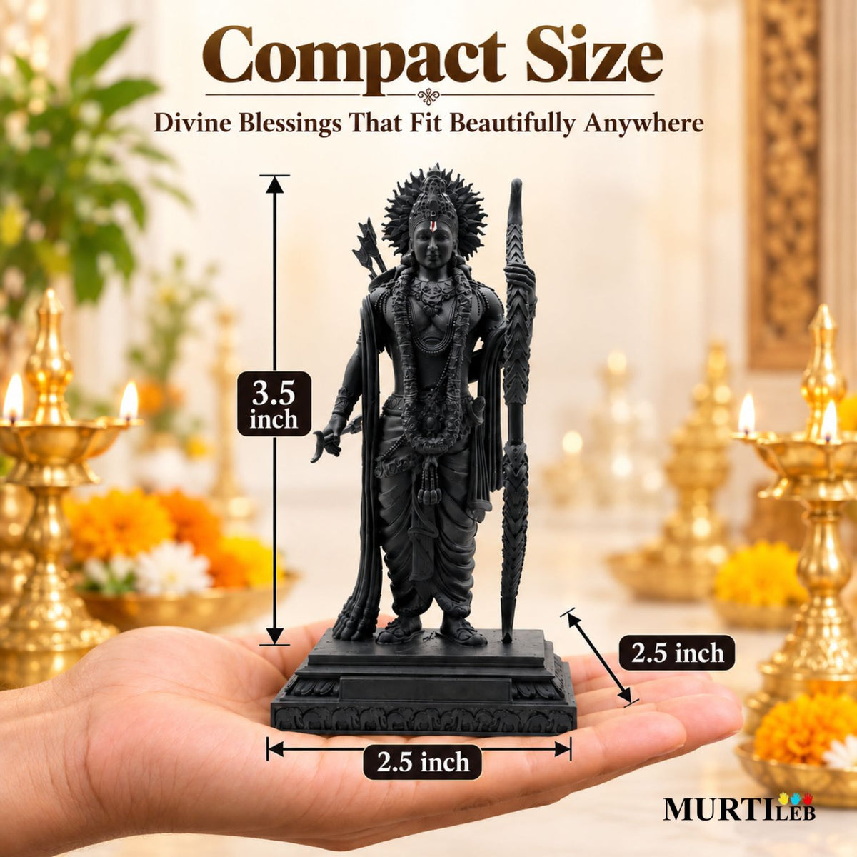 Lord Ram Ji Idol 3.5 Inch Black | Ram Ji Statue for Home Mandir, Pooja Room, Car Dashboard, Office & Gifting