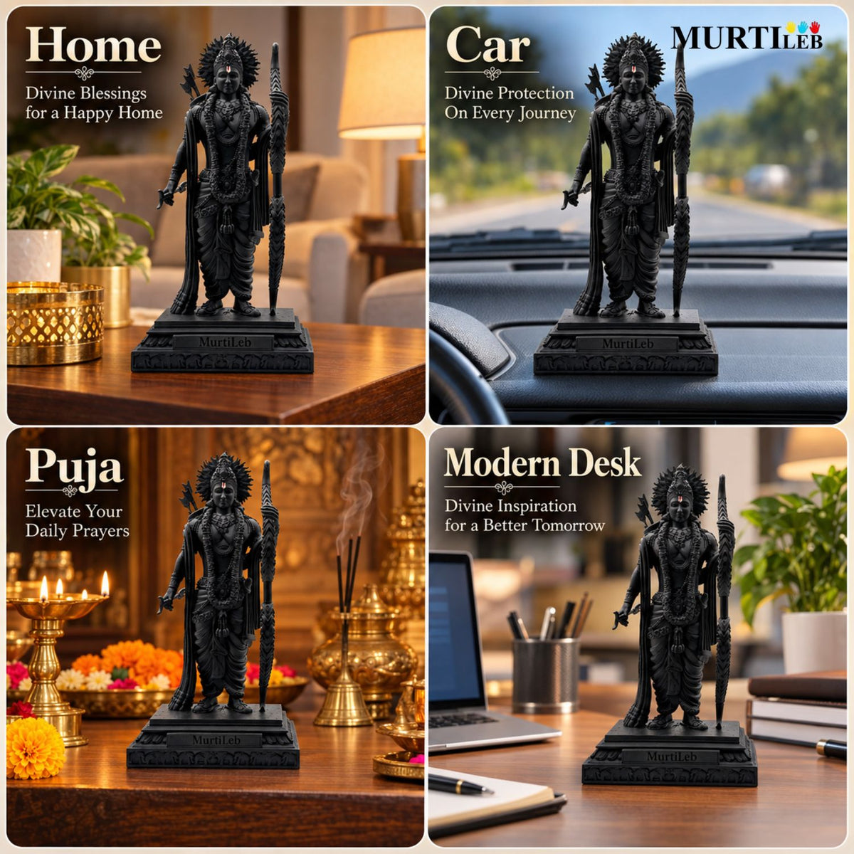 Lord Ram Ji Idol 7 Inch Black | Ram Ji Statue for Home Mandir