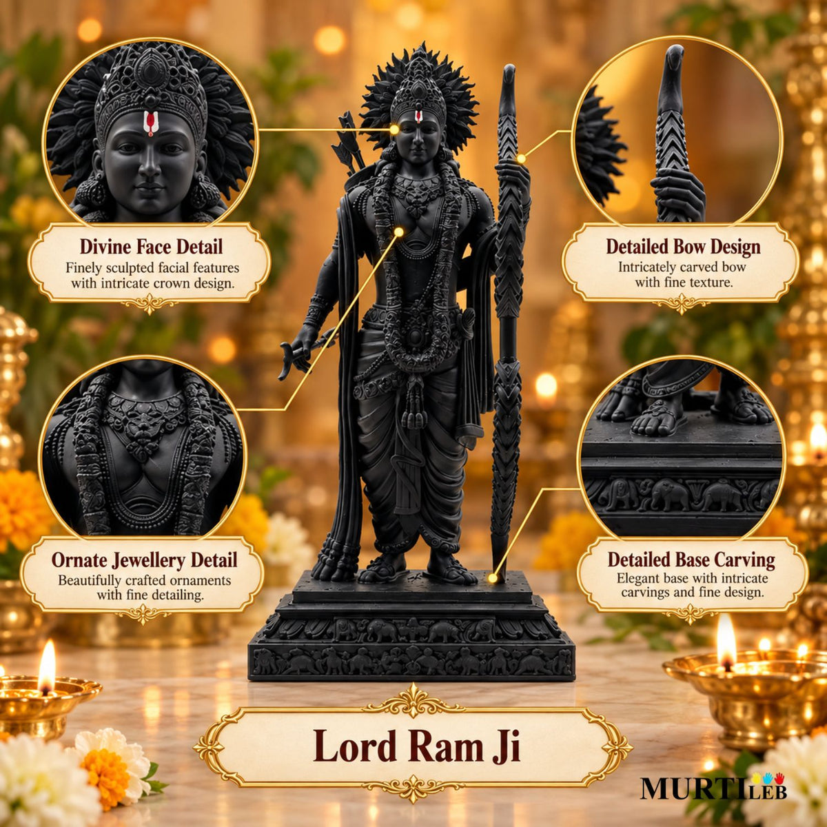 Lord Ram Ji Idol 3.5 Inch Black | Ram Ji Statue for Home Mandir, Pooja Room, Car Dashboard, Office & Gifting