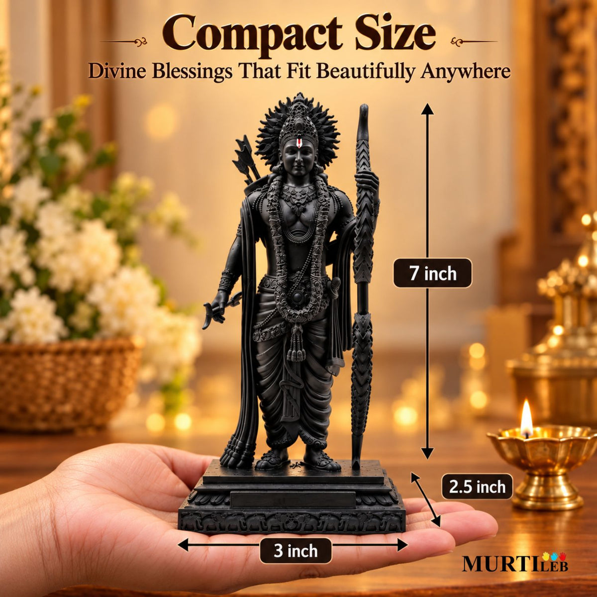 Lord Ram Ji Idol 7 Inch Black | Ram Ji Statue for Home Mandir