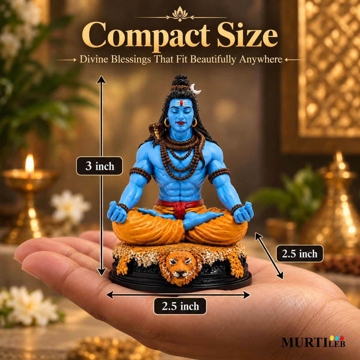 Lord Shiva Idol 3 Inch | Hand-Painted Meditating Statue