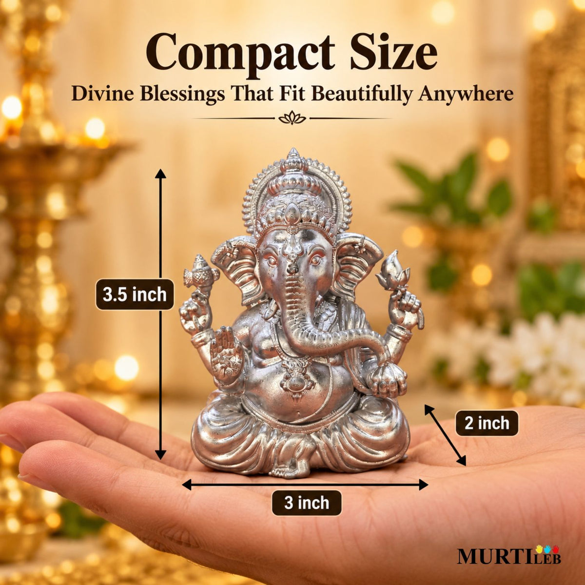 Lord Silver Ganesha Idol 3.5 Inch | Premium Silver Finish UV Resin Ganesh Murti for Decor, Car Dashboard, Home, Office & Gifting