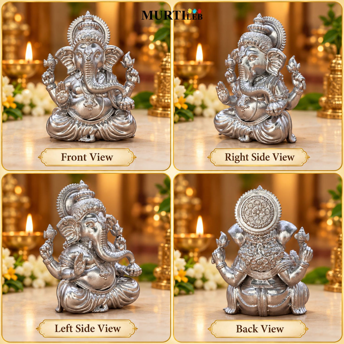 Lord Silver Ganesha Idol 3.5 Inch | Premium Silver Finish UV Resin Ganesh Murti for Decor, Car Dashboard, Home, Office & Gifting