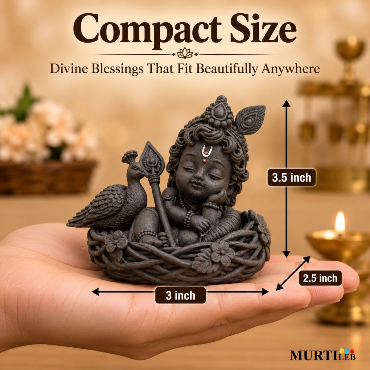 Lord Sleeping Bala Murugan Black Idol 3.5 Inch | Peaceful Sleeping Kartikeya Murti for Home Mandir, Pooja Room, Office, Car Dashboard & Gifting