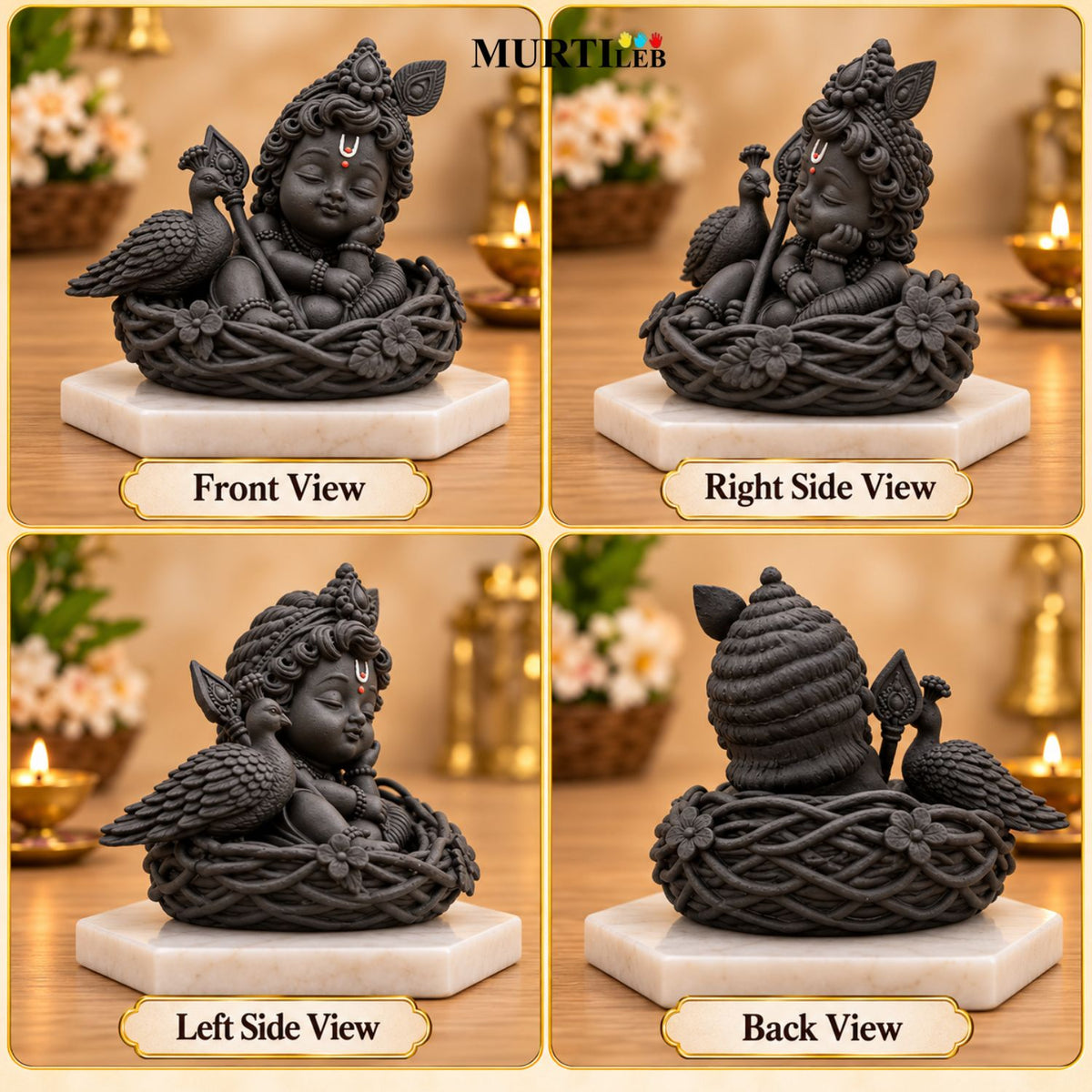 Lord Sleeping Bala Murugan Black Idol 3.5 Inch | Peaceful Sleeping Kartikeya Murti for Home Mandir, Pooja Room, Office, Car Dashboard & Gifting