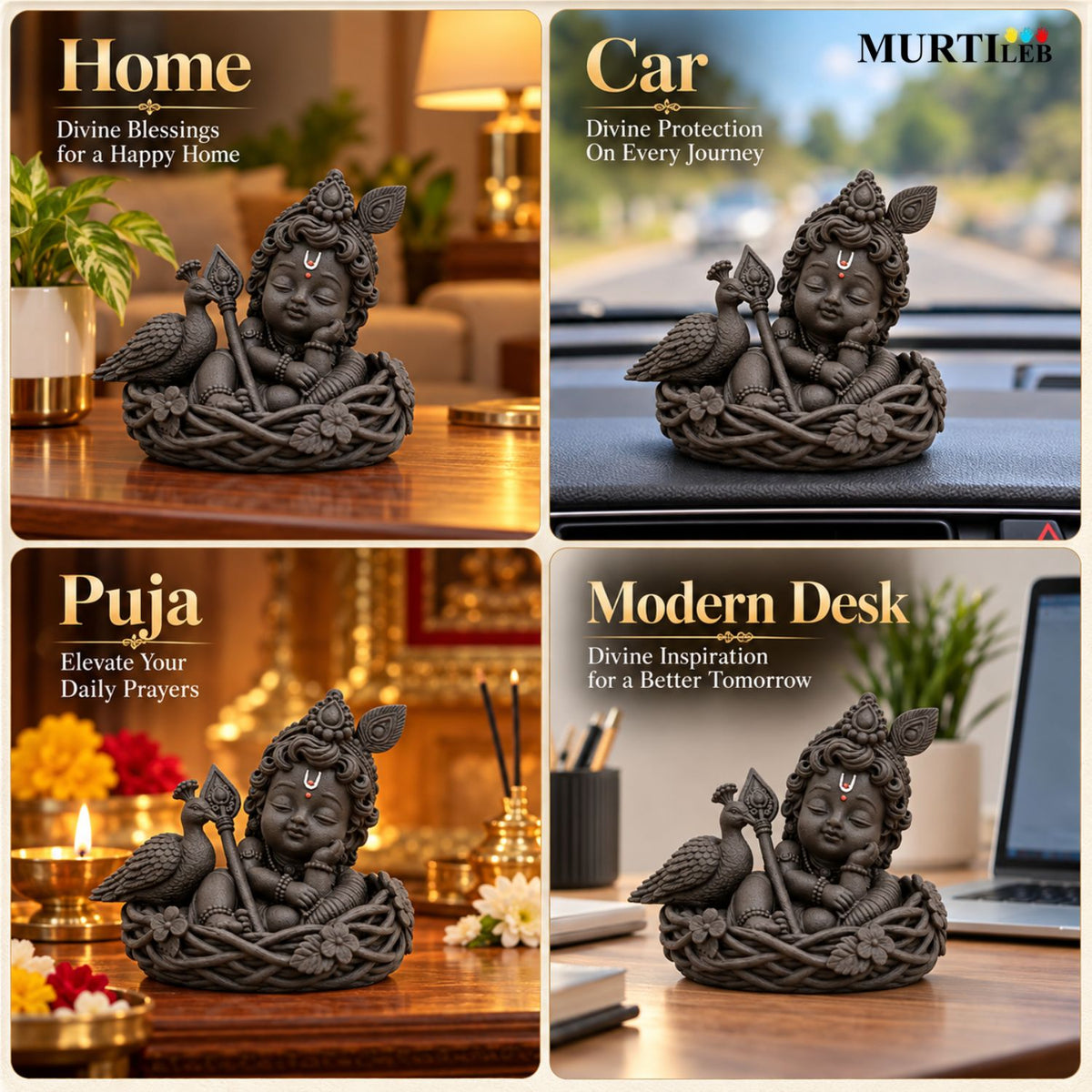 Lord Sleeping Bala Murugan Black Idol 3.5 Inch | Peaceful Sleeping Kartikeya Murti for Home Mandir, Pooja Room, Office, Car Dashboard & Gifting