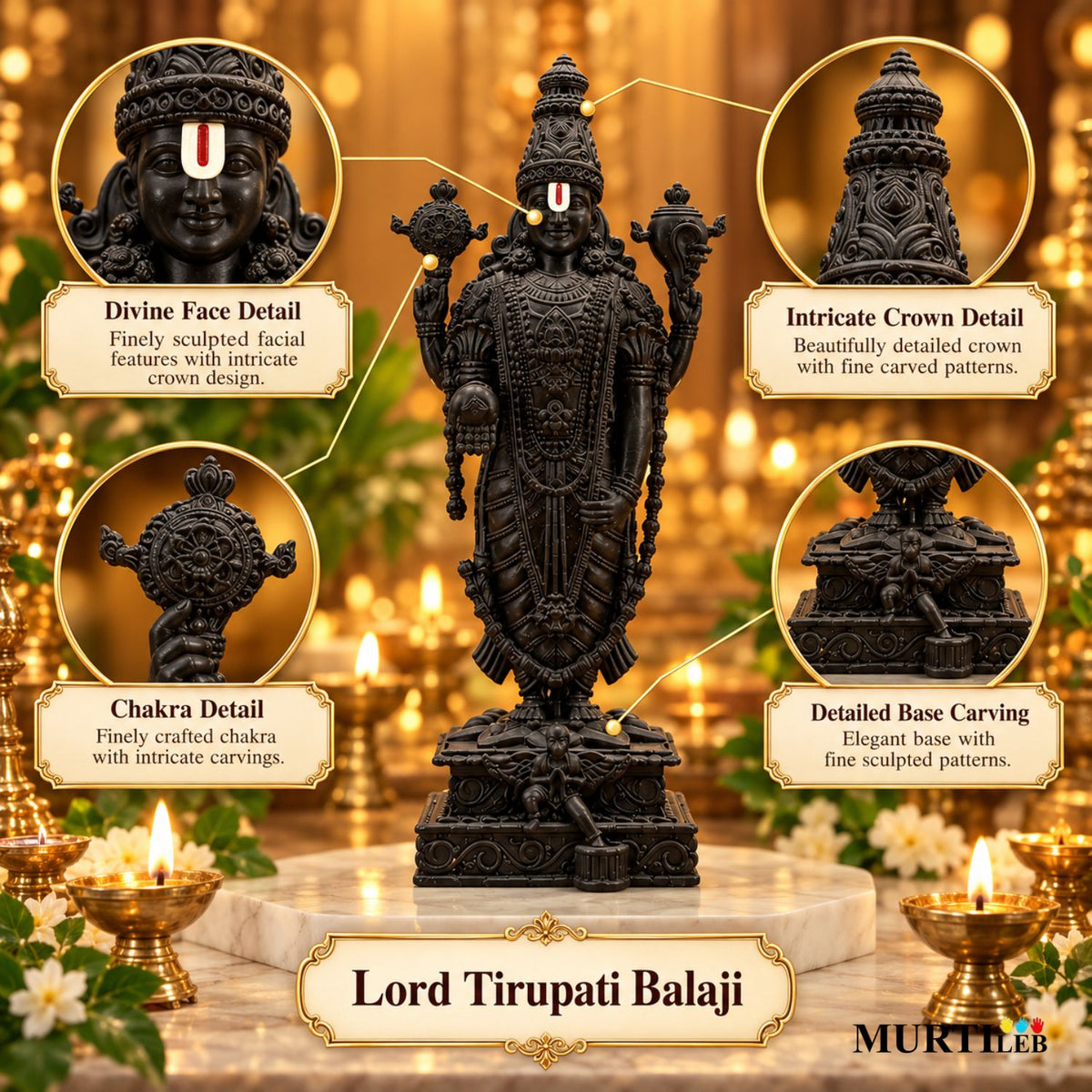 Tirupati Balaji Idol 3.5 Inch Black | Premium UV Resin Venkateswara Statue