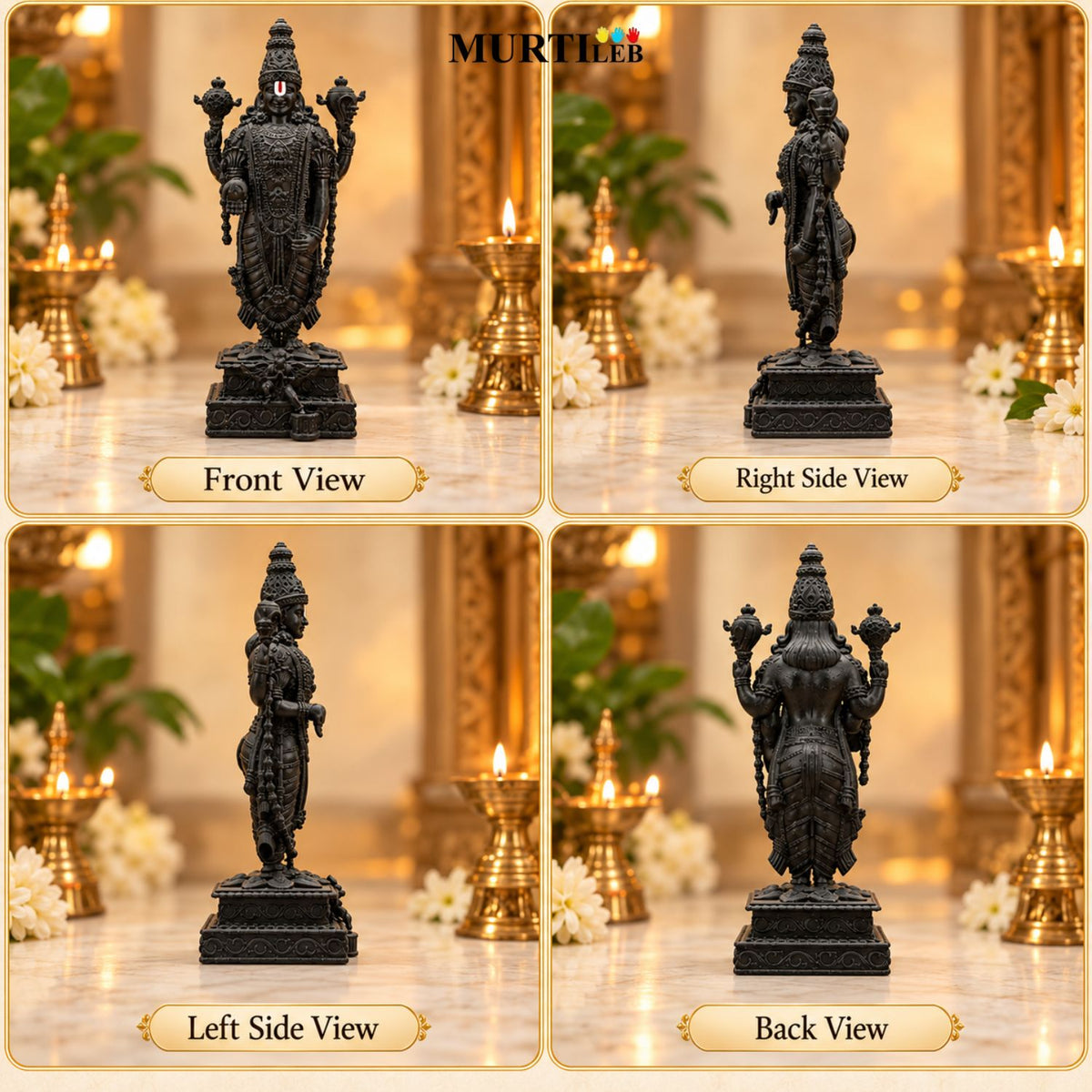 Tirupati Balaji Idol 3.5 Inch Black | Premium UV Resin Venkateswara Statue