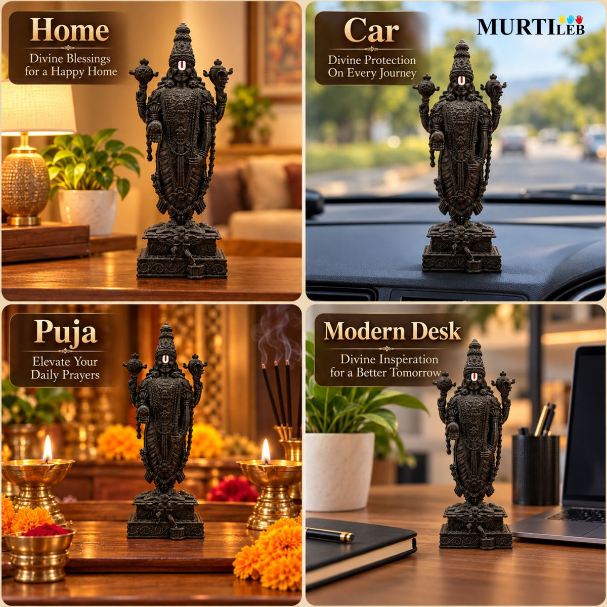 Tirupati Balaji Idol 3.5 Inch Black | Premium UV Resin Venkateswara Statue