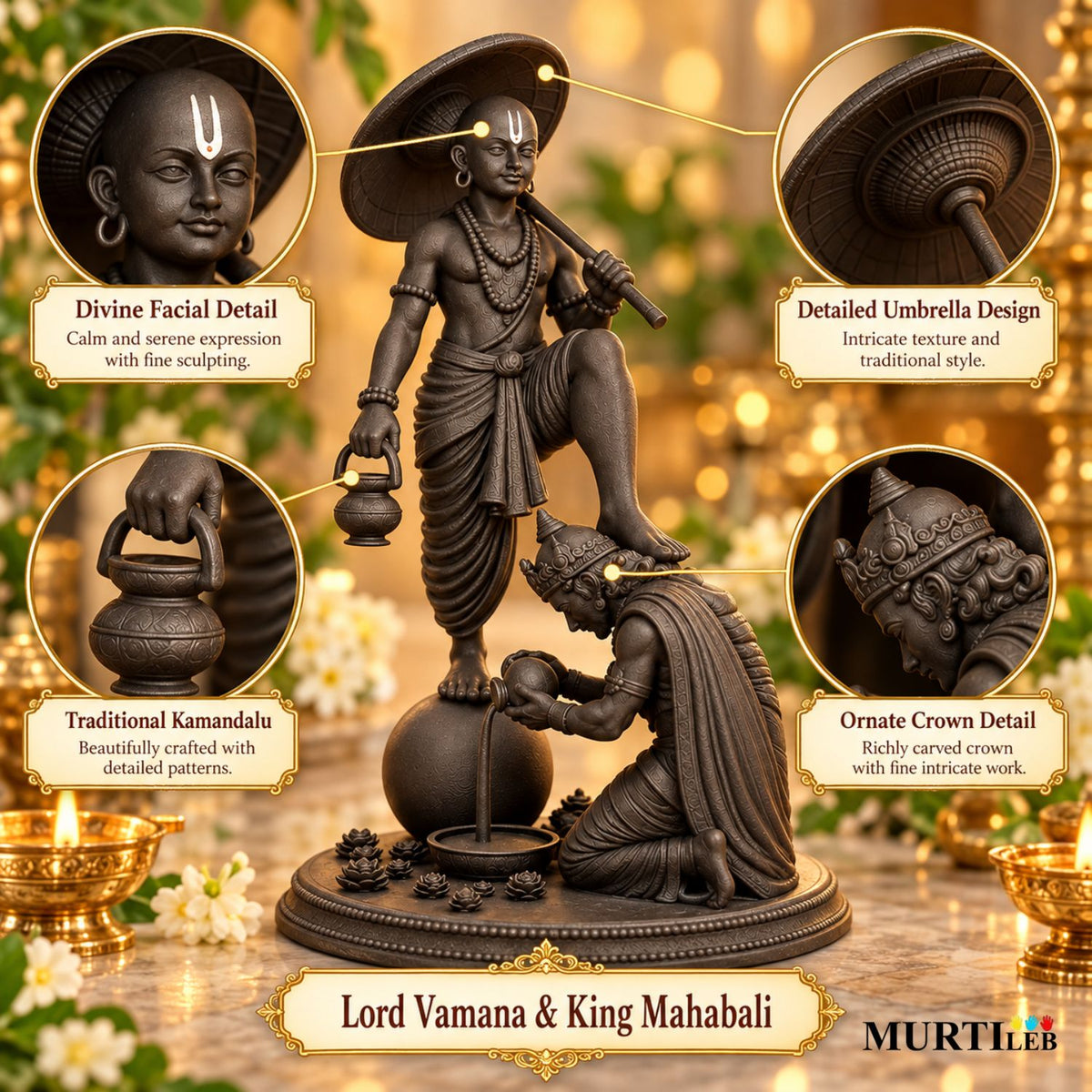 Lord Vamana & King Mahabali Black Idol 4 Inch