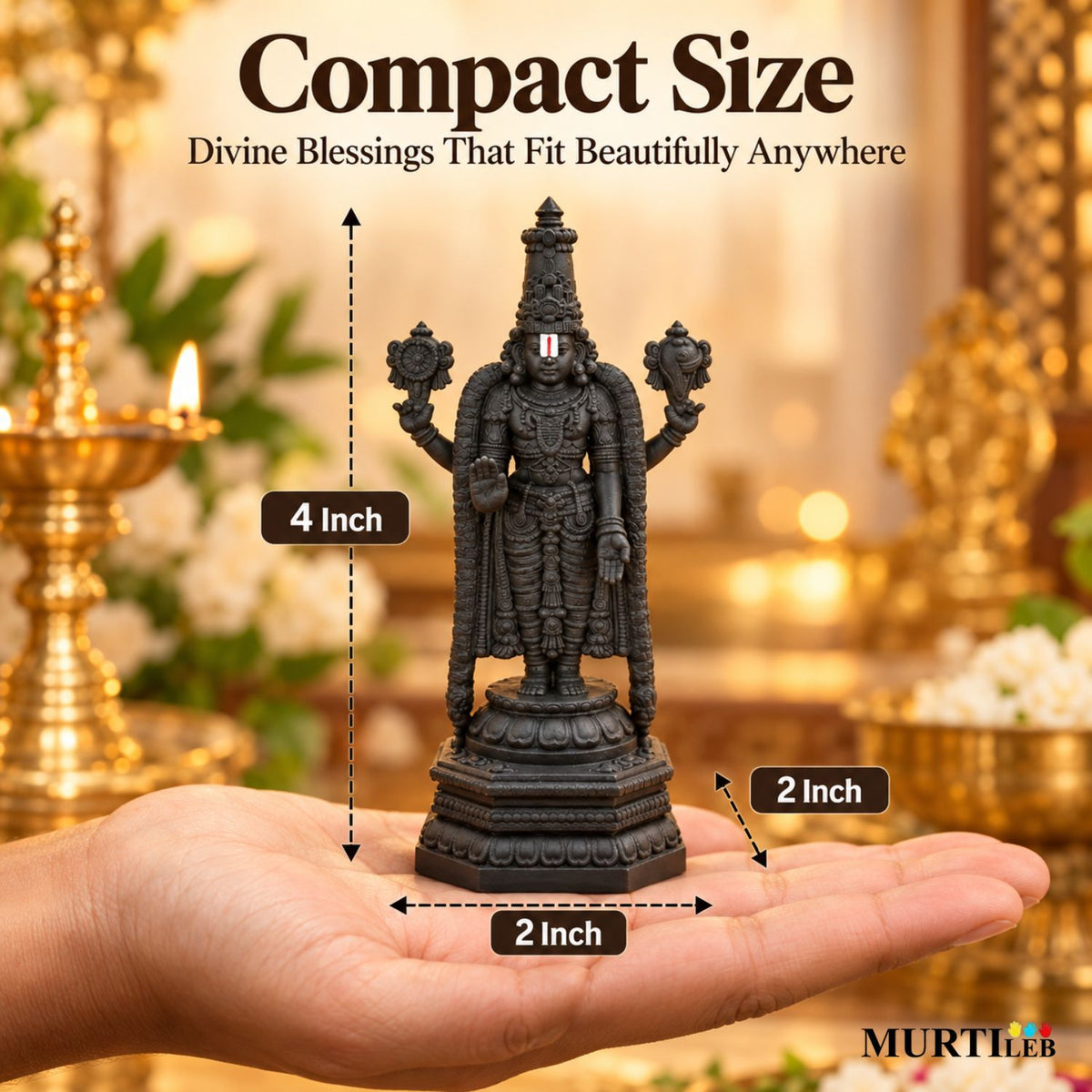 Lord Venkateswara Balaji Black Idol 4 Inch | Premium Black Finish UV Resin Tirupati Balaji Statue