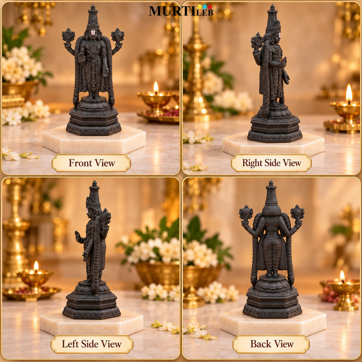 Lord Venkateswara Balaji Black Idol 4 Inch | Premium Black Finish UV Resin Tirupati Balaji Statue