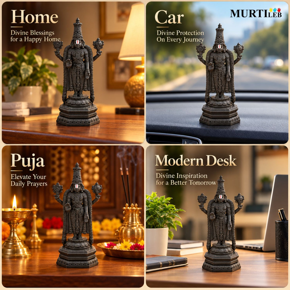 Lord Venkateswara Balaji Black Idol 4 Inch | Premium Black Finish UV Resin Tirupati Balaji Statue
