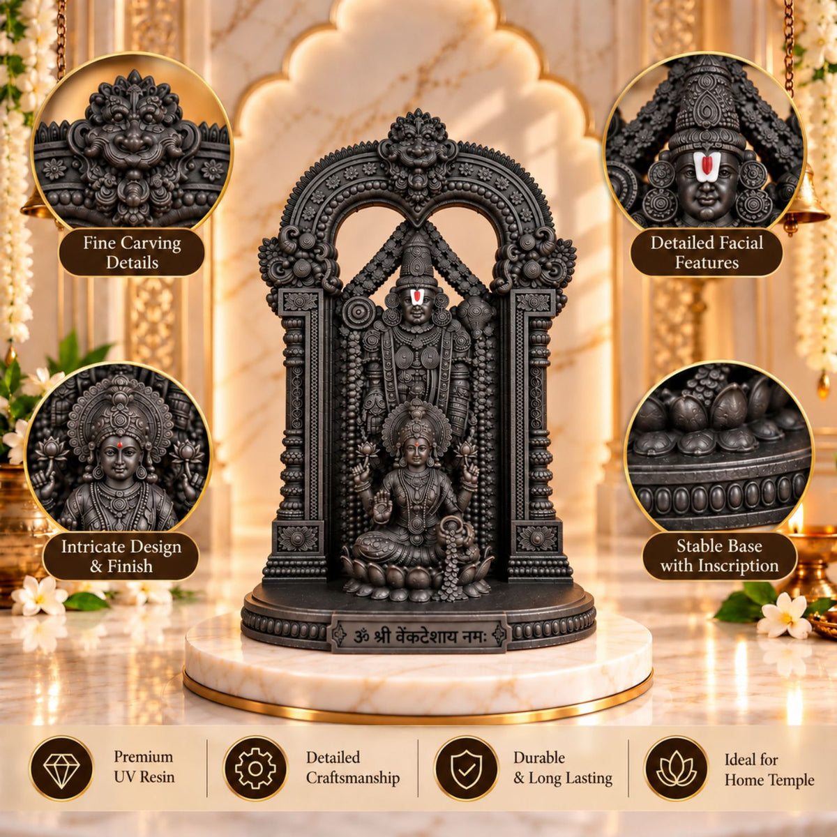 Lord Venkateswara & Mata Padmavathi 4" Idol Black Color