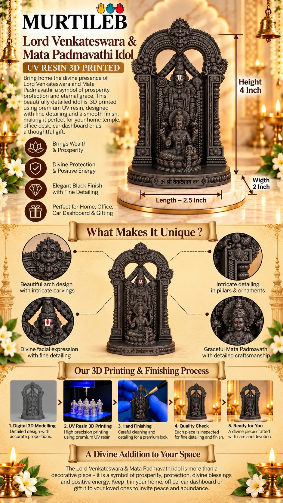 Lord Venkateswara & Mata Padmavathi 4" Idol Black Color