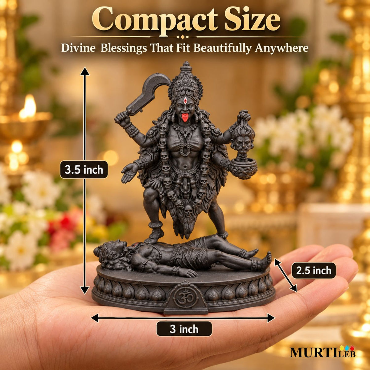 Mahakaali Mata Idol 3.5 Inch Black | Premium Black Finish UV Resin Maa Kali Statue