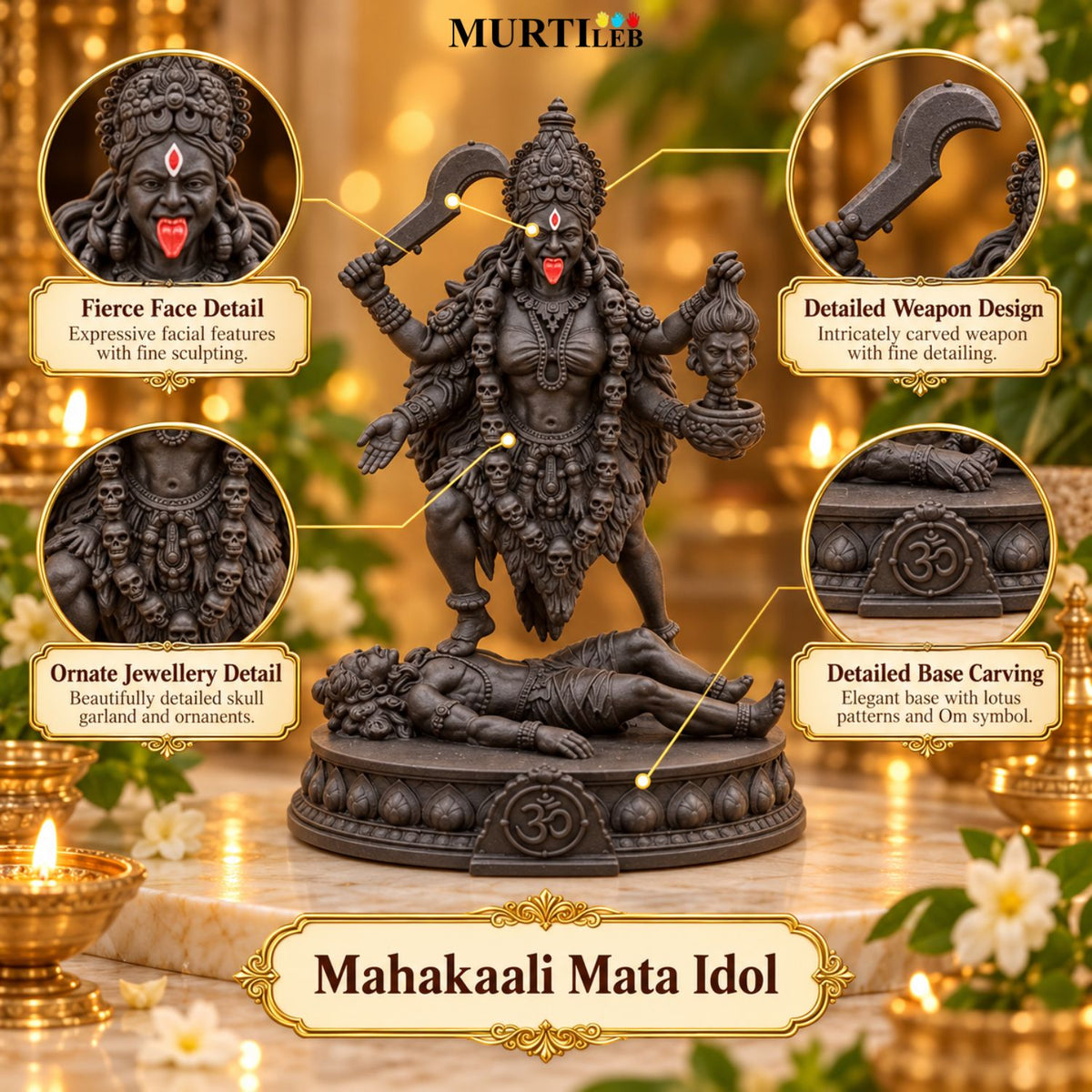 Mahakaali Mata Idol 3.5 Inch Black | Premium Black Finish UV Resin Maa Kali Statue