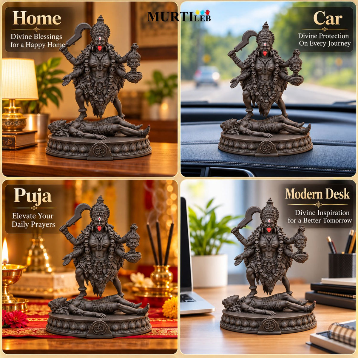 Mahakaali Mata Idol 3.5 Inch Black | Premium Black Finish UV Resin Maa Kali Statue