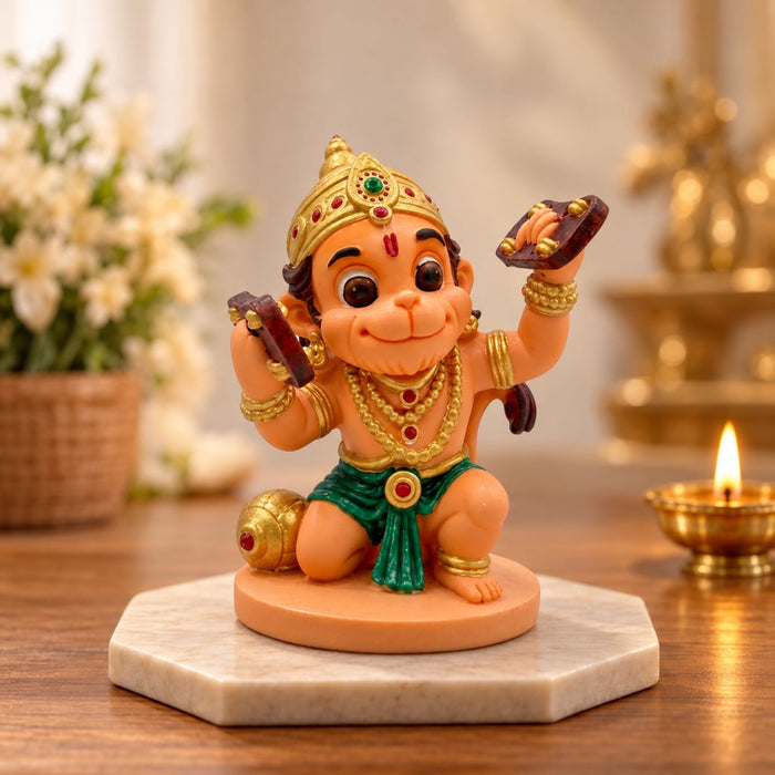 Multicolor Seated Bal Hanuman Idol 3.5 Inch | Premium UV Resin Hanuman Murti for Car Dashboard, Home Mandir, Office, Decor & Gifting