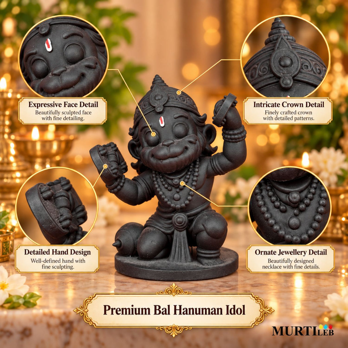 Premium Bal Hanuman Idol 3.5" Black