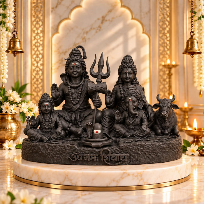 Divine Shree Shiv Parivaram Black Idol 3.5 Inch | Lord Shiva, Maa Parvati, Lord Ganesha & Kartikeya Murti