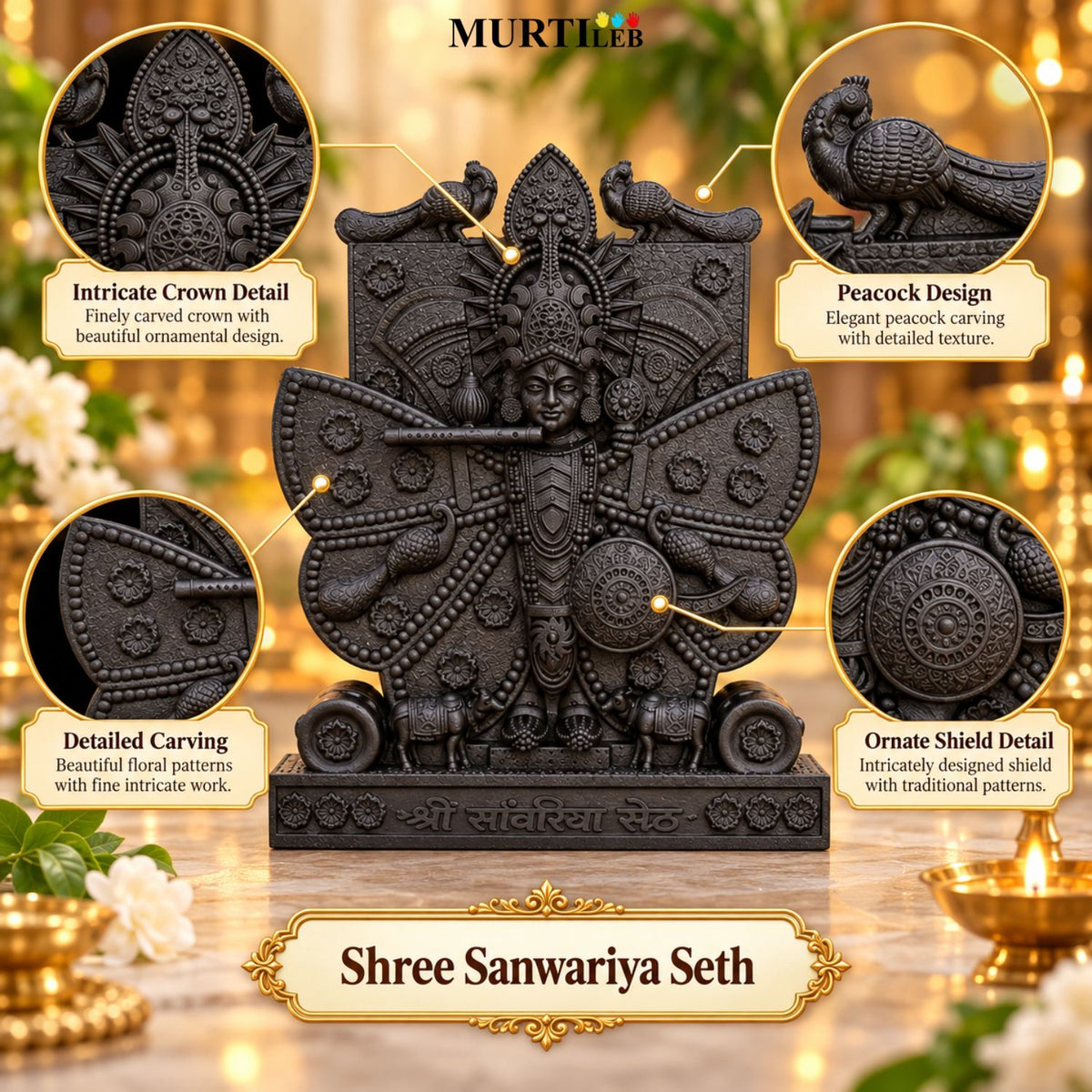Shree Sanwariya Seth Black Idol 3.5 Inch