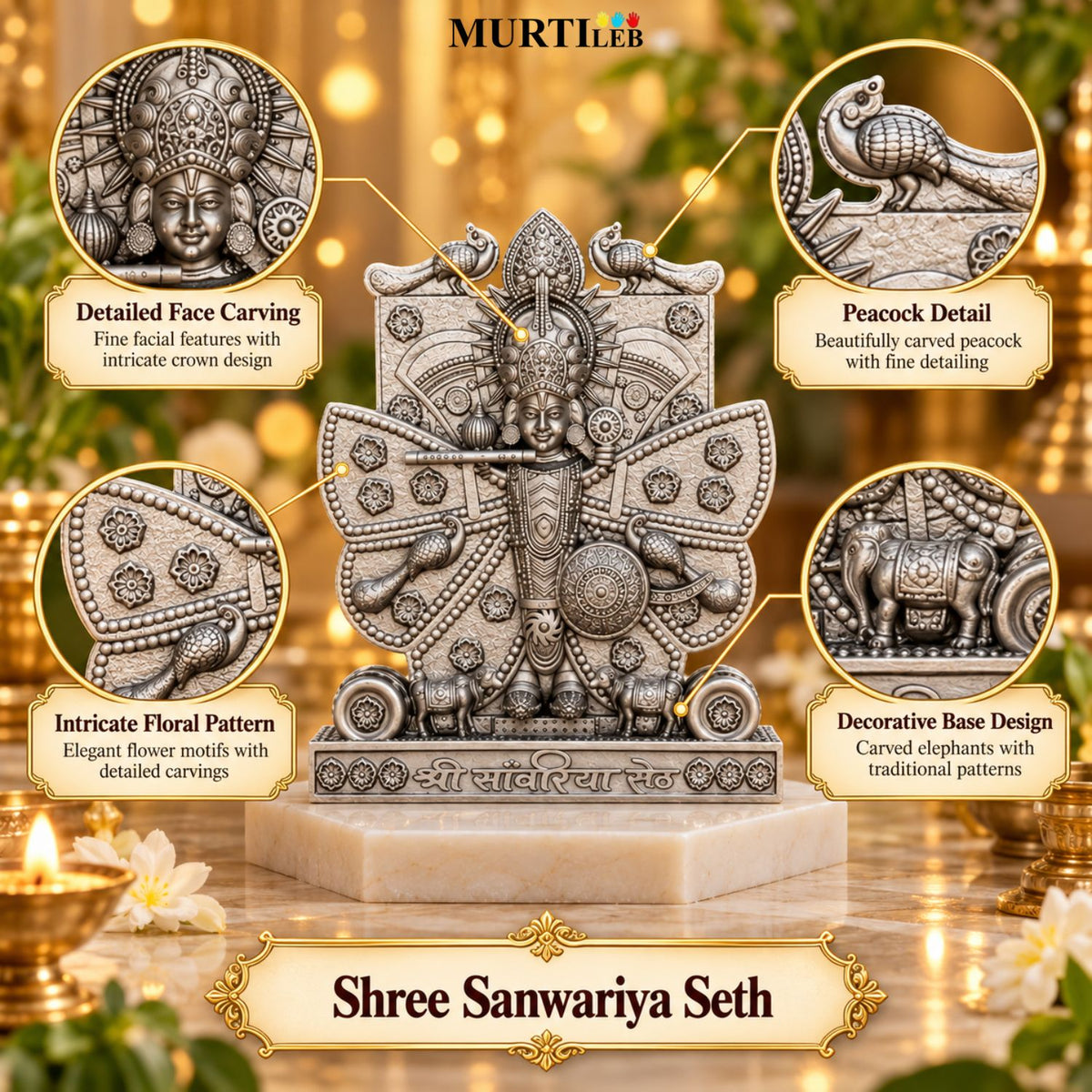 Shree Sanwariya Seth Silver Idol 3.5 Inch
