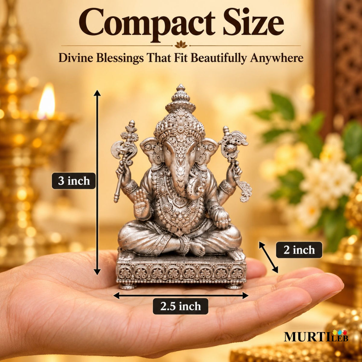 Shree Siddhivinayak Ganesha Silver 3 Inch