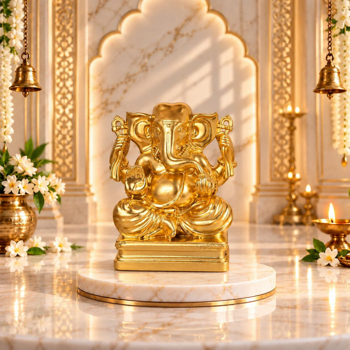 Suvarn Ganesha Golden 3 Inch | Premium Golden Finish UV Resin Ganesh Statue
