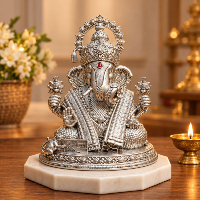 Silver Finish Lord Ganesha Idol 3.5 Inch For Car Dashboard