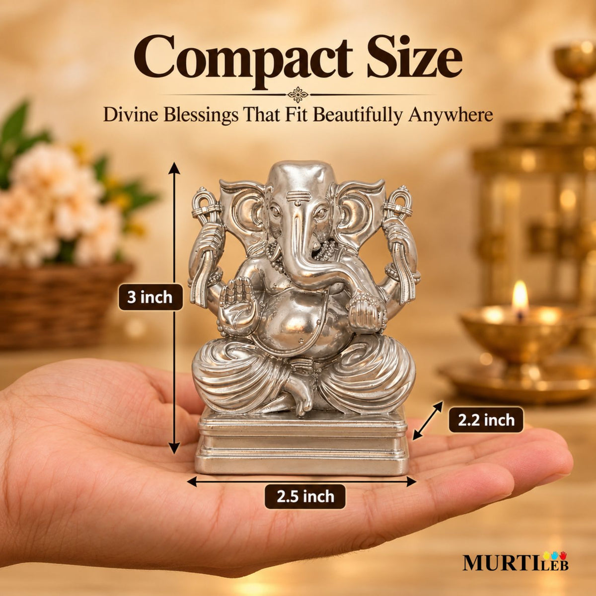 Silver Chaturbhuj Ganesha Idol 3 Inch | Four-Armed Lord Ganesha Statue