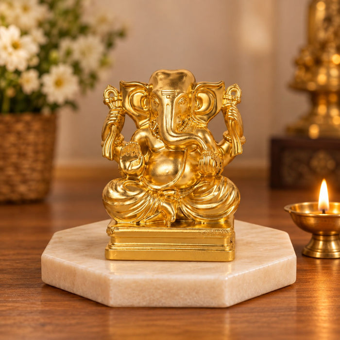 Suvarn Ganesha Golden 3 Inch | Premium Golden Finish UV Resin Ganesh Statue