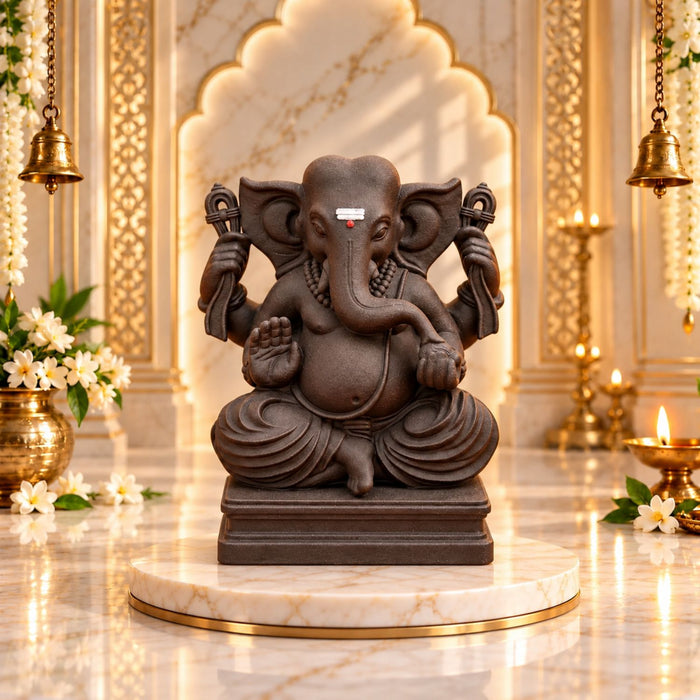 Chaturbhuj Ganesha Black Edition Idol 3.5 Inch | Premium Black Finish UV Resin Four-Armed Lord Ganesha Statue